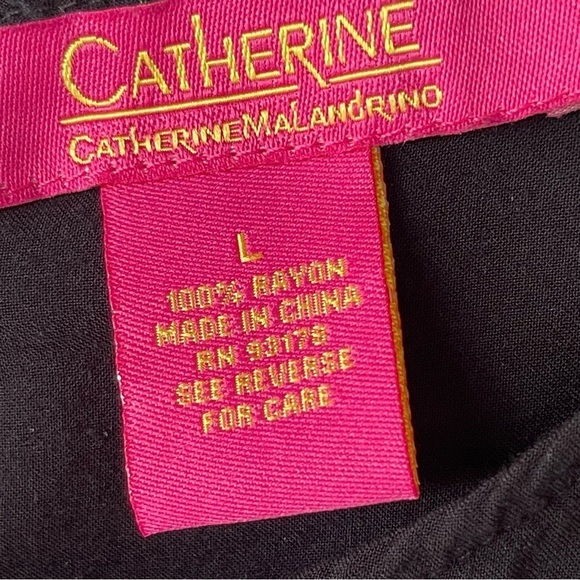 CATHERINE Malandrino Black Floral Embroidered Summer Dress Size Large - Picture 3 of 8